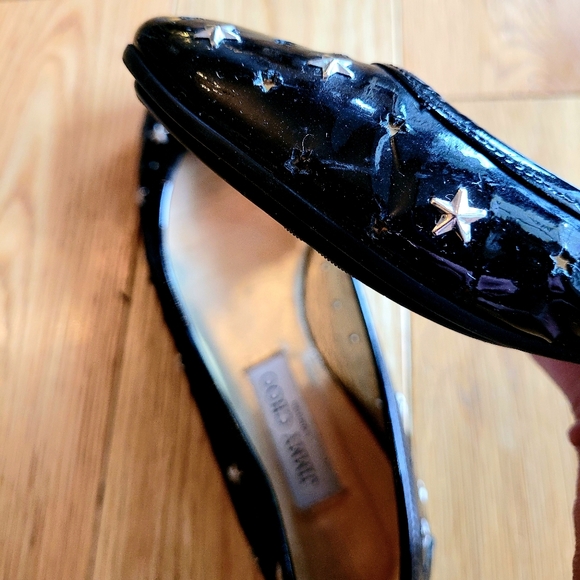 Jimmy Choo Black Patent Leather Star Cutout Flats - Picture 8 of 9